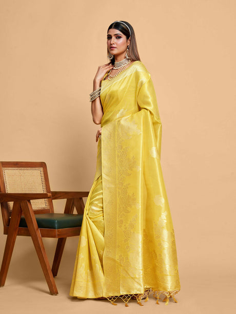 Mimosa Women's Woven Design Banarasi Art Silk Saree With Blouse Piece : SA00001218YLWFREE
