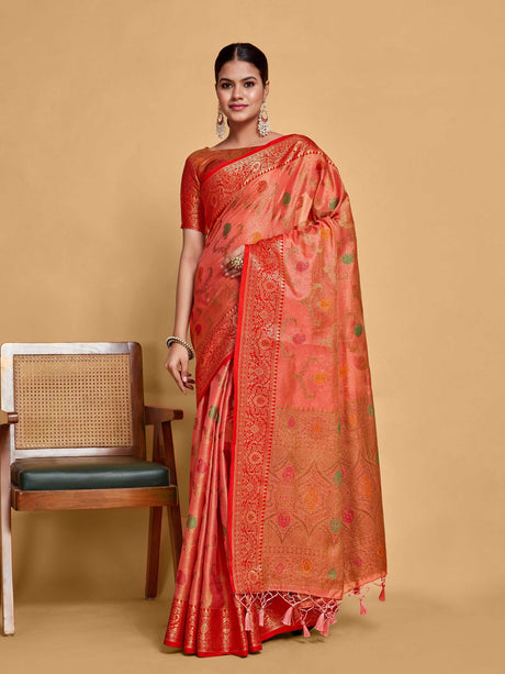 Mimosa Women's Woven Design Banarasi Art Silk Saree With Blouse Piece : SA00001226GJFREE
