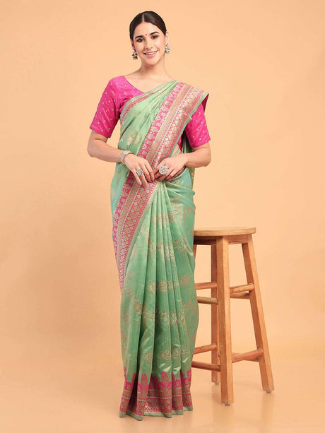 Mimosa Women's Woven Design Banarasi Art Silk Saree With Blouse Piece : SA00001063PSFREE