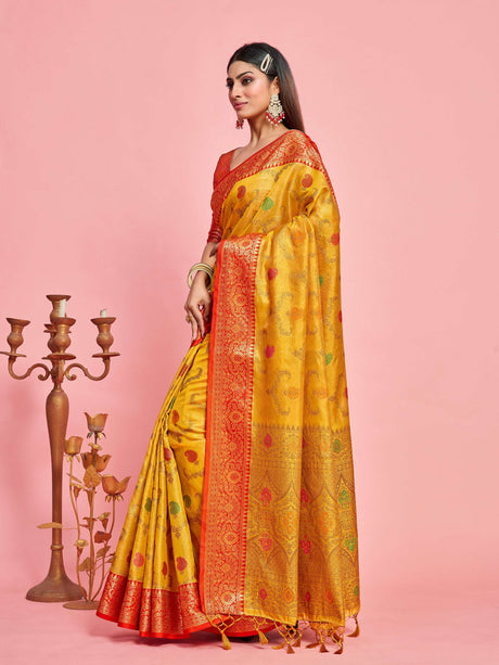 Mimosa Women's Woven Design Banarasi Art Silk Saree With Blouse Piece : SA00001226GDFREE