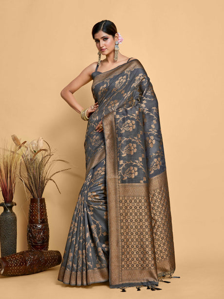 Mimosa Women's Woven Design Banarasi Art Silk Saree With Blouse Piece : SA00001216GYFREE