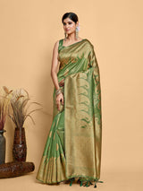 Mimosa Women's Woven Design Banarasi Art Silk Saree With Blouse Piece : SA00001237GRNFREE
