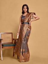 Mimosa Women's Woven Design Banarasi Art Silk Saree With Blouse Piece : SA00001237NVFREE