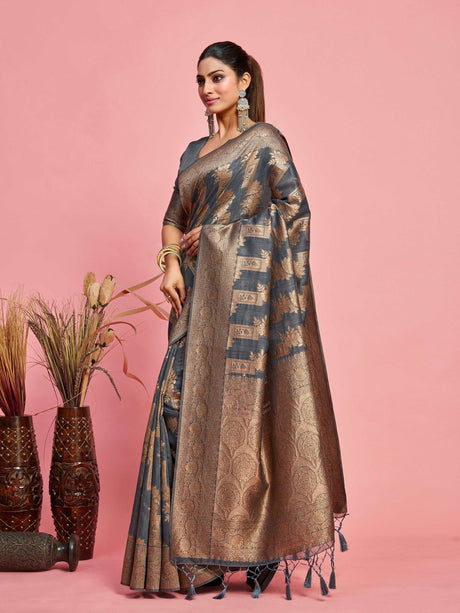 Mimosa Women's Woven Design Banarasi Art Silk Saree With Blouse Piece : SA00001215GYFREE