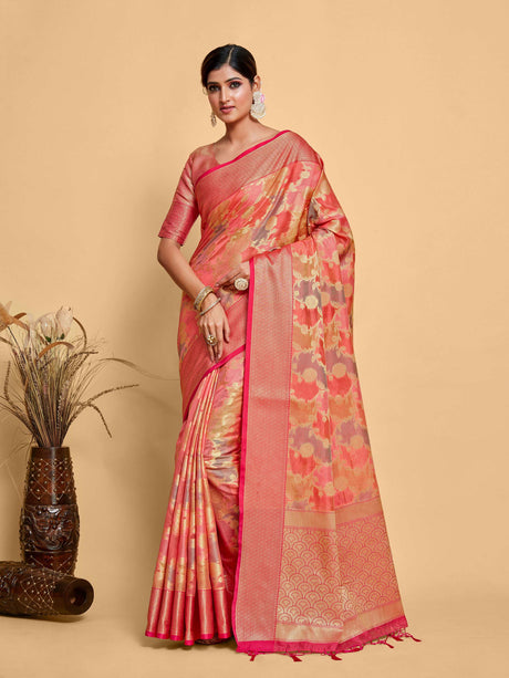 Mimosa Women's Woven Design Banarasi Art Silk Saree With Blouse Piece : SA00001214PNKFREE