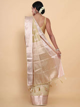Mimosa Womens Art Silk Saree Kasavu Cream Color