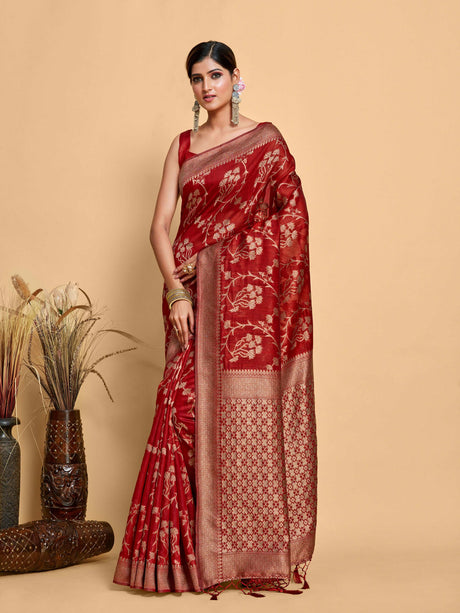 Mimosa Women's Woven Design Banarasi Art Silk Saree With Blouse Piece : SA00001216MRFREE