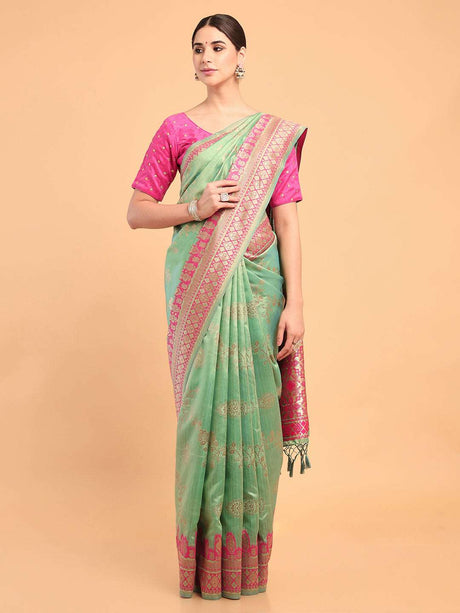 Mimosa Women's Woven Design Banarasi Art Silk Saree With Blouse Piece : SA00001063PSFREE