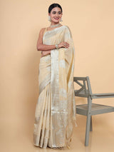 Mimosa Womens Art Silk Saree Kasavu Cream Color