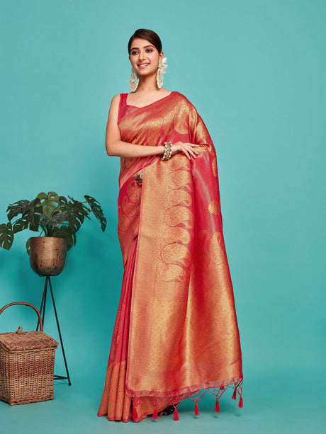 Mimosa Women's Woven Design Banarasi Art Silk Saree With Blouse Piece : SA00001237RNFREE