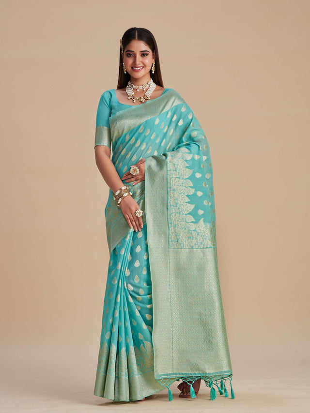 Mimosa Women's Woven Design Banarasi Poly Cotton Saree With Blouse Piece : SA00001061AN