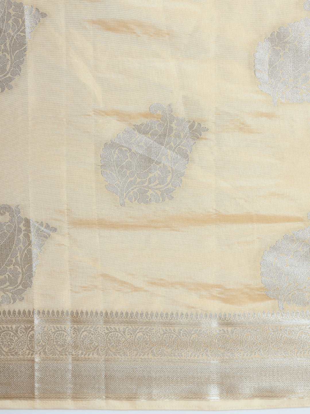 Mimosa Womens Art Silk Saree Kasavu Cream Color