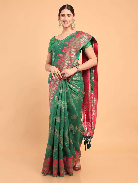 Mimosa Women's Woven Design Banarasi Art Silk Saree With Blouse Piece : SA00001063RMFREE