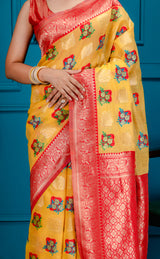 Mimosa Women's Woven Design Kanjivaram Style Art Silk Saree With Blouse Piece : SA00001624GDFREE