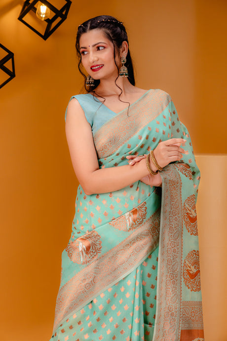 Mimosa Women's Woven Design Banarasi Style Art Silk Saree With Blouse Piece : SA00001808RMFREE