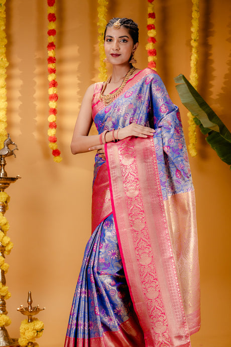 Mimosa Women's Woven Design Kanjivaram Style Art Silk Saree With Blouse Piece : SA00001827RBFREE