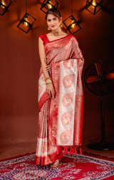 Mimosa Women's Woven Design Kanjivaram Style Art Silk Saree With Blouse Piece : SA00001623REDFREE