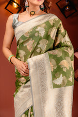 Mimosa Women's Woven Design Kanjivaram Style Art Silk Saree With Blouse Piece : SA00001735OLFREE