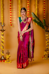 Mimosa Women's Woven Design Paithani Style Art Silk Saree With Blouse Piece : SA00001696RNFREE