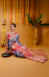 Mimosa Women's Woven Design Kanjivaram Style Art Silk Saree With Blouse Piece : SA00001810ANFREE
