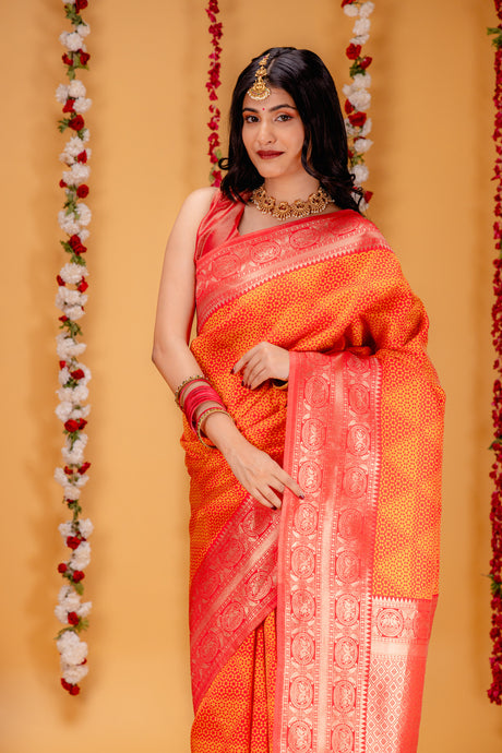 Mimosa Women's Woven Design Kanjivaram Style Art Silk Saree With Blouse Piece : SA00001592REDFREE