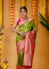 Mimosa Women's Woven Design Kanjivaram Style Art Silk Saree With Blouse Piece : SA00001732OLFREE