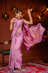 Mimosa Women's Woven Design Kanjivaram Style Art Silk Saree With Blouse Piece : SA00001760PNKFREE