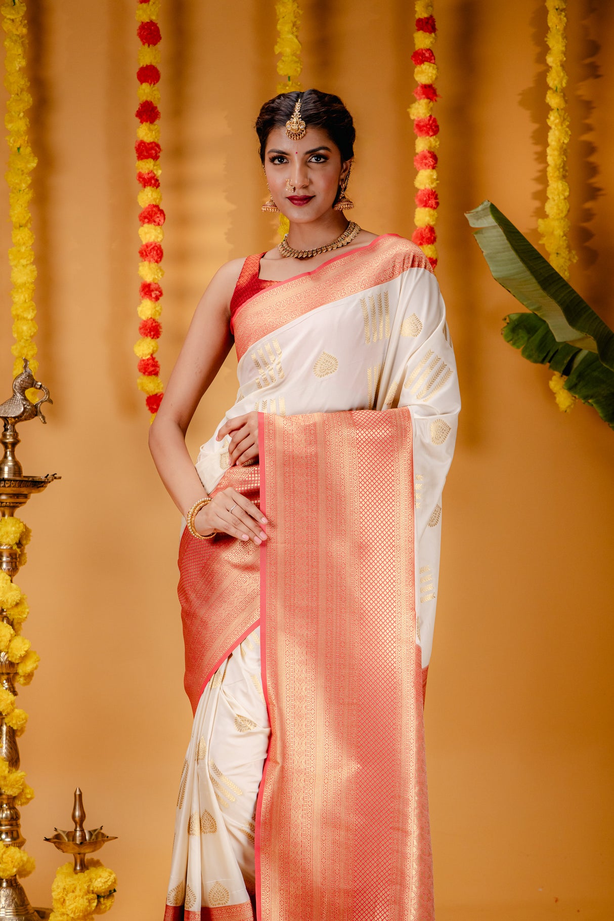 Mimosa Women's Woven Design Kanjivaram Style Art Silk Saree With Blouse Piece : SA00001732HWFREE