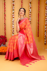 Mimosa Women's Woven Design Kanjivaram Style Art Silk Saree With Blouse Piece : SA00001592RNFREE