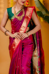 Mimosa Women's Woven Design Paithani Style Art Silk Saree With Blouse Piece : SA00001696RNFREE