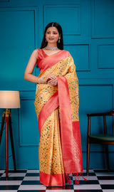 Mimosa Women's Woven Design Kanjivaram Style Art Silk Saree With Blouse Piece : SA00001596GDFREE