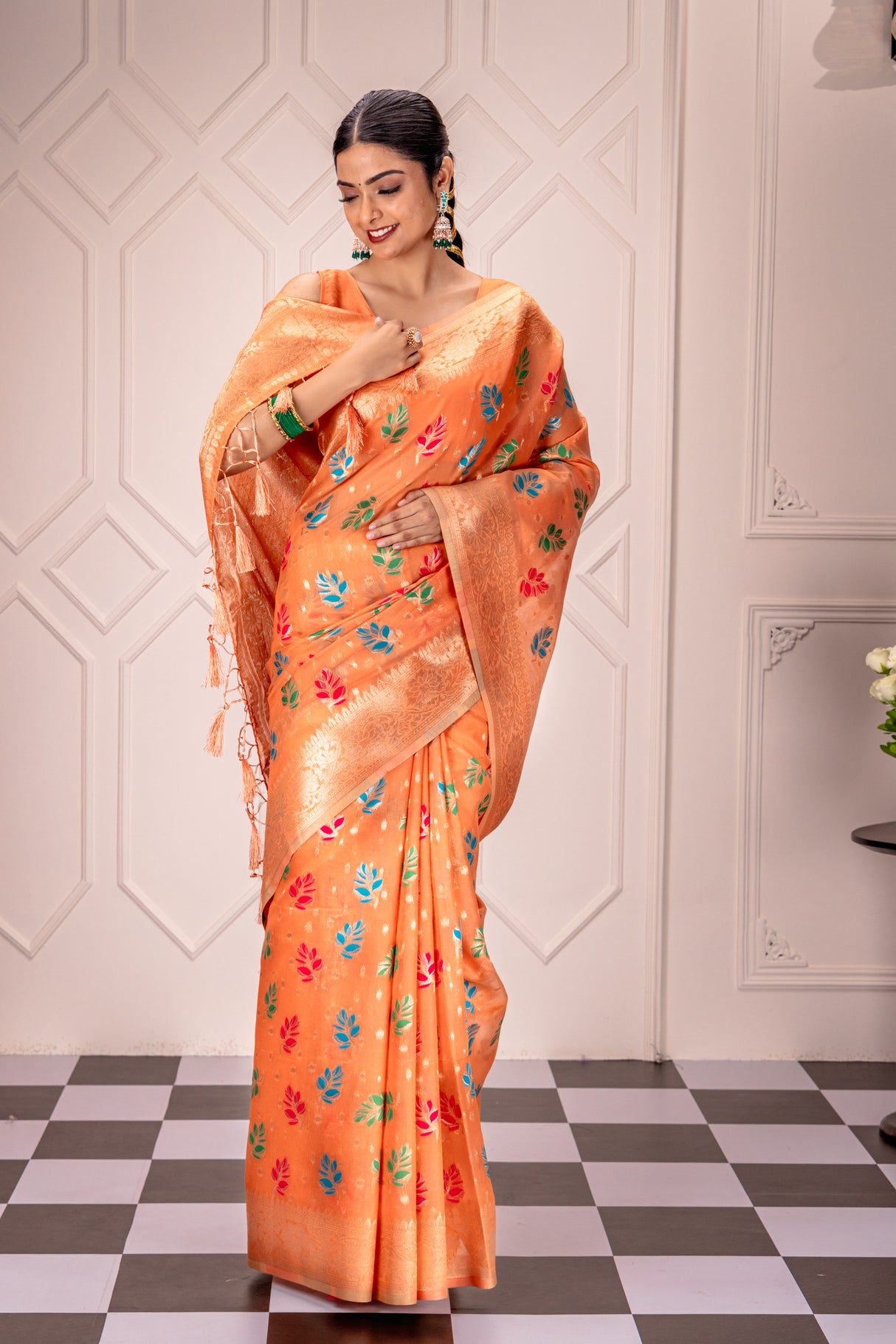 Mimosa Women's Woven Design Banarasi Style Art Silk Saree With Blouse Piece : SA00001603PCFREE