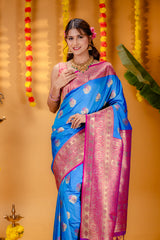 Mimosa Women's Woven Design Kanjivaram Style Art Silk Saree With Blouse Piece : SA00001693ANFREE