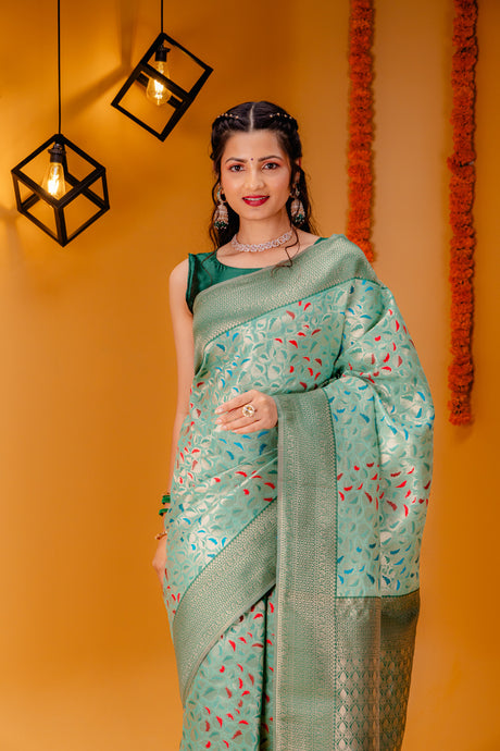 Mimosa Women's Woven Design Kanjivaram Style Art Silk Saree With Blouse Piece : SA00001596RMFREE