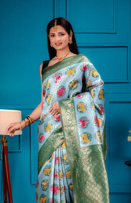 Mimosa Women's Woven Design Patola Style Art Silk Saree With Blouse Piece : SA00001656SFFREE