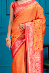 Mimosa Women's Woven Design Kanjivaram Style Art Silk Saree With Blouse Piece : SA00001586ORFREE