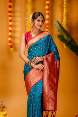 Mimosa Women's Woven Design Kanjivaram Style Art Silk Saree With Blouse Piece : SA00001731ANFREE