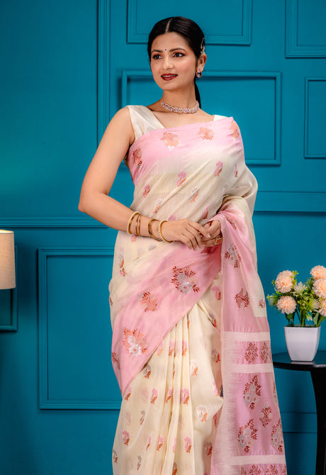 Mimosa Women's Woven Design Banarasi Style Art Silk Saree With Blouse Piece : SA00001802PNKFREE
