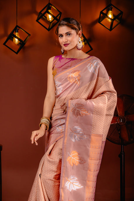 Mimosa Women's Woven Design Kanjivaram Style Art Silk Saree With Blouse Piece : SA00001760PCFREE