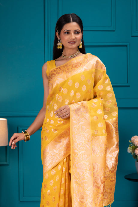 Mimosa Women's Woven Design Banarasi Style Art Silk Saree With Blouse Piece : SA00001804GDFREE