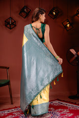 Mimosa Women's Woven Design Kanjivaram Style Art Silk Saree With Blouse Piece : SA00001761GDFREE