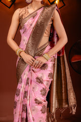 Mimosa Women's Woven Design Banarasi Style Art Silk Saree With Blouse Piece : SA00001590PNKFREE