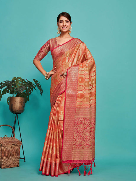 Mimosa Women's Woven Design Banarasi Art Silk Saree With Blouse Piece : SA00001244PNKFREE