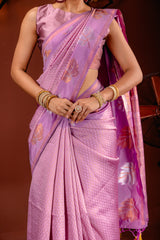 Mimosa Women's Woven Design Kanjivaram Style Art Silk Saree With Blouse Piece : SA00001760PNKFREE