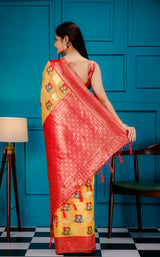 Mimosa Women's Woven Design Kanjivaram Style Art Silk Saree With Blouse Piece : SA00001624GDFREE