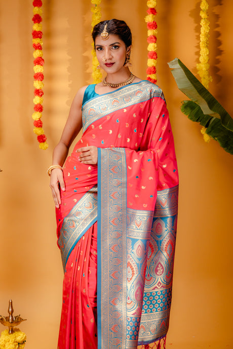 Mimosa Women's Woven Design Kanjivaram Style Art Silk Saree With Blouse Piece : SA00001788GJFREE