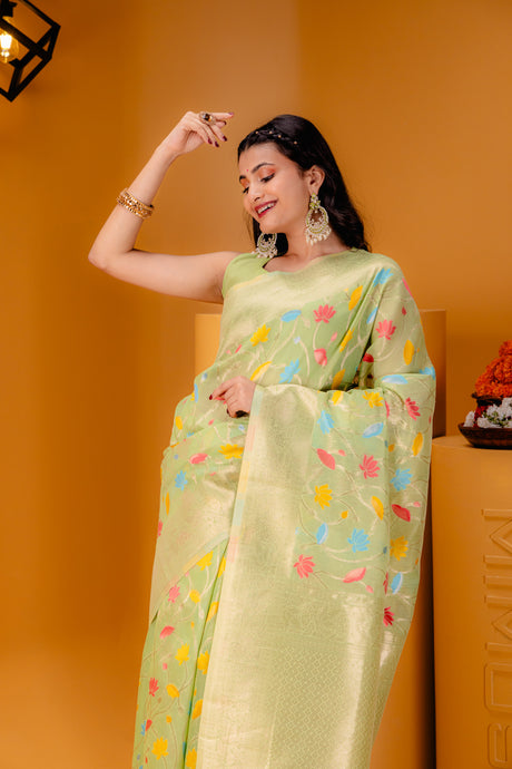 Mimosa Women's Woven Design Banarasi Style Art Silk Saree With Blouse Piece : SA00001602PSFREE