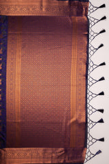 Mimosa Women's Woven Design Kanjivaram Style Art Silk Saree With Blouse Piece : SA00001700BLUFREE