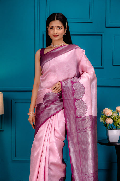 Mimosa Women's Woven Design Banarasi Style Art Silk Saree With Blouse Piece : SA00001803PNKFREE