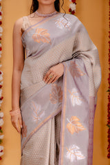 Mimosa Women's Woven Design Kanjivaram Style Art Silk Saree With Blouse Piece : SA00001760GYFREE